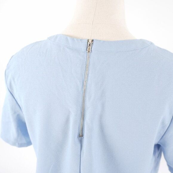 Forever 21 Crop Top Blouse Blue Crew Neck Short Sleeve Medium Polyester Back Zip - Picture 6 of 9